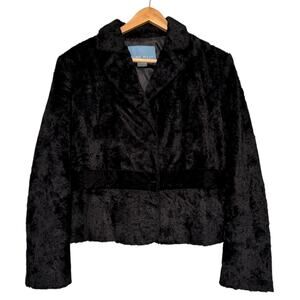 Nine West Black Furry Velvet Sherling Short Jacket Velvet Trim Sz M Classy Lined